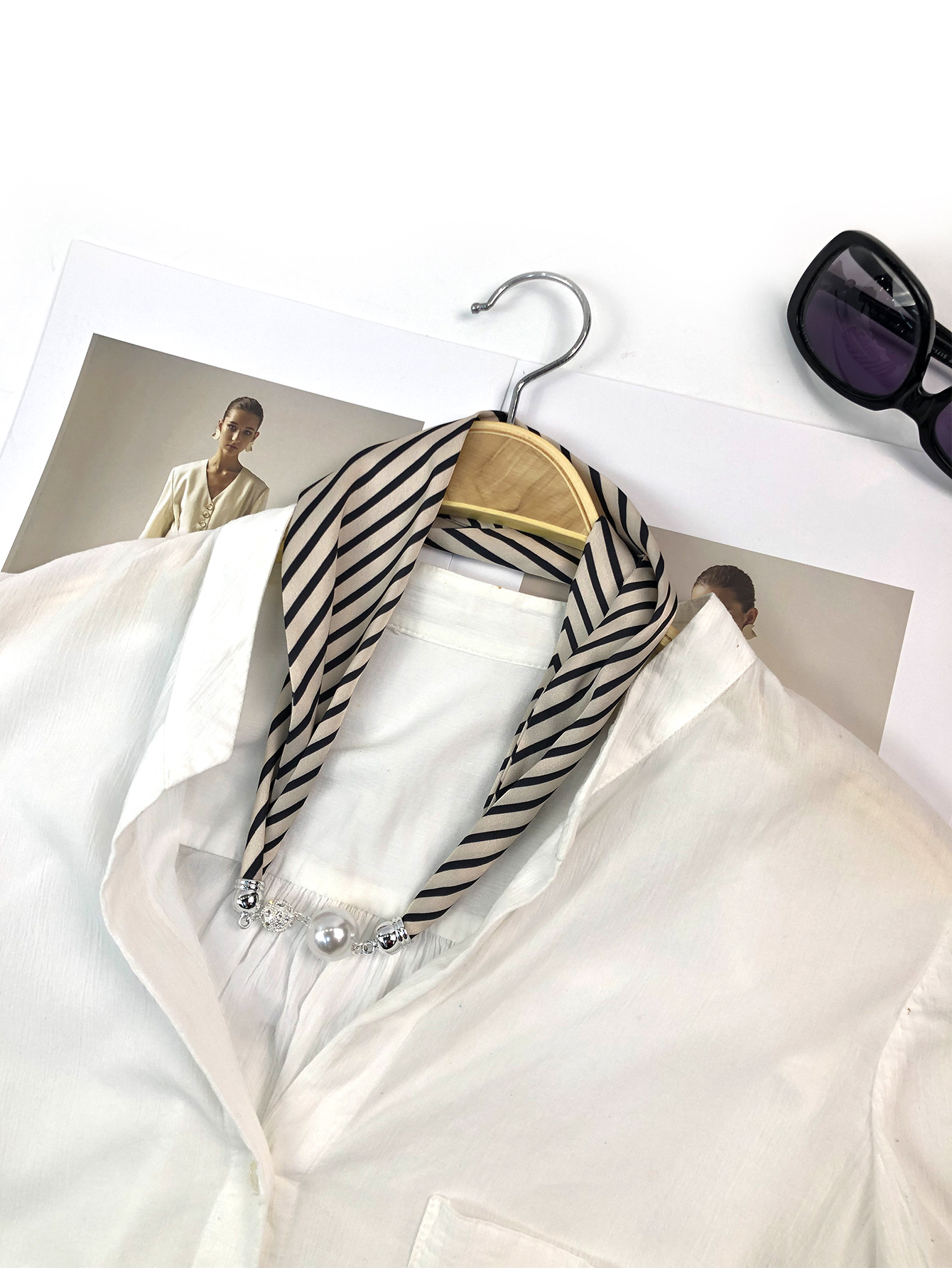 厂家直销时尚百搭仿真丝珍珠项链丝巾扣围巾透气装饰百搭详情9