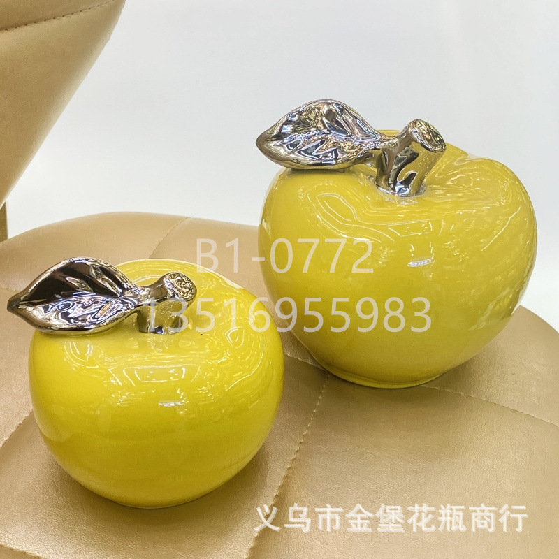 Apple gift ornaments, colored glaze ceramic fruit, red and white apple craft display set, pear decoration, office and home accessories, factory wholesale pic 23