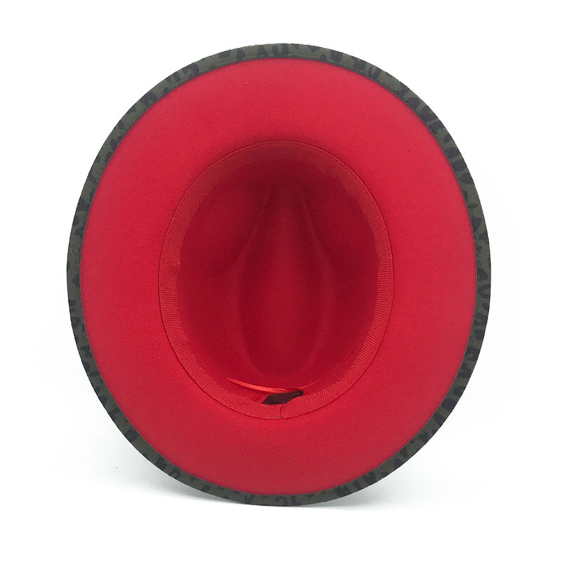 Leopard print color-blocked top hat, wide-brimmed jazz hat, black belt, woolen felt hat, leopard print bright red top hat pic 5