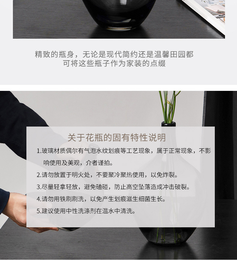 大肚玻璃花瓶日本吊钟马醉木透明落地摆件客厅小口轻奢北欧大肚瓶详情12
