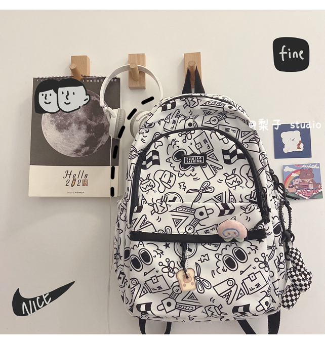 Japanese-style schoolbag for girls, Instagram, niche Harajuku graffiti design backpack, large-capacity backpack for junior high school, senior high school and college students pic 28