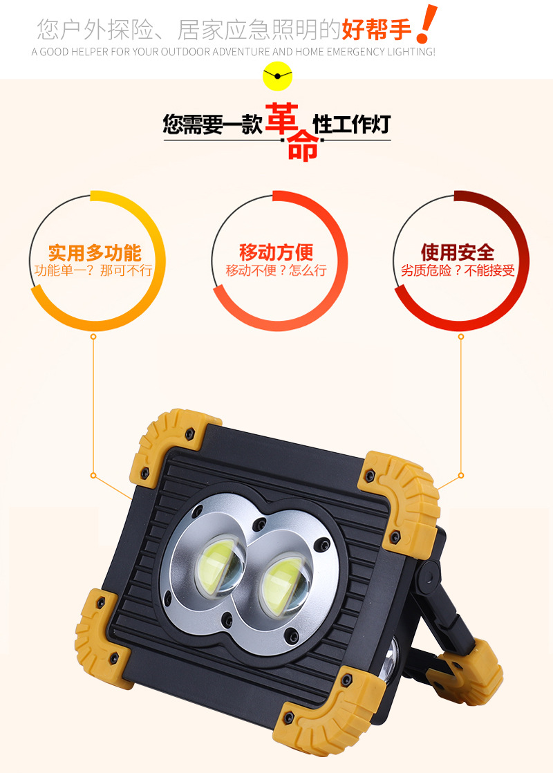 LED portable emergency light, outdoor square, camping, construction site, household high-intensity charging portable flashlight pic 4