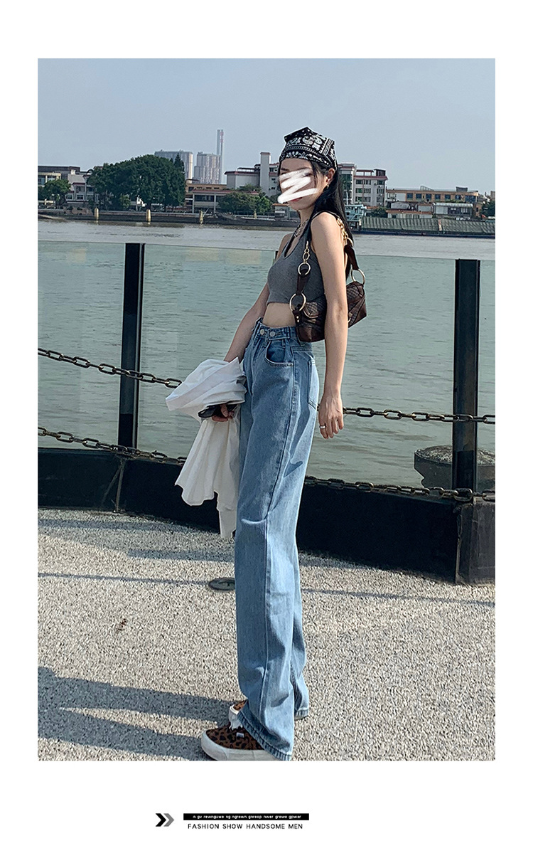 牛仔裤女2023新款春秋扣子潮ins垂感高腰小个子直筒宽松阔腿裤详情14