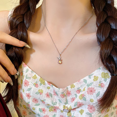 粉色锆石小樱桃项链女甜美小众设计高级感钛钢锁骨链百搭气质配饰详情2