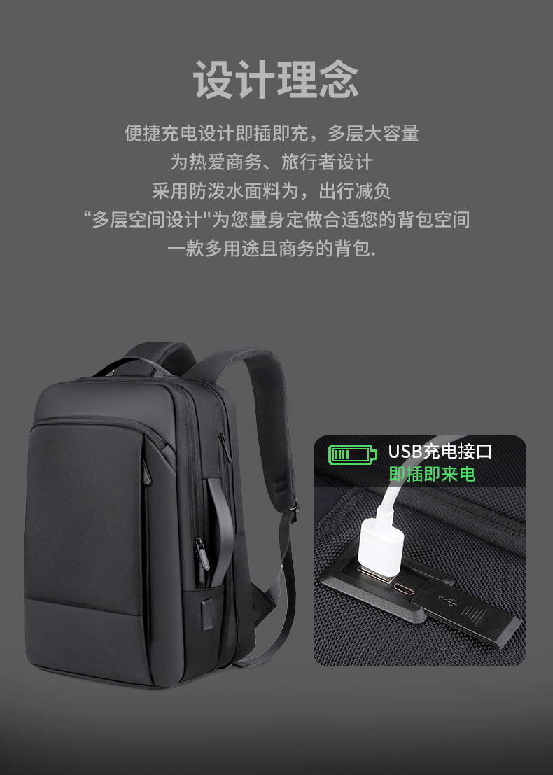 旅行男士双肩包高级感时尚女背包潮商务防水电脑包大容量尼龙书包详情6