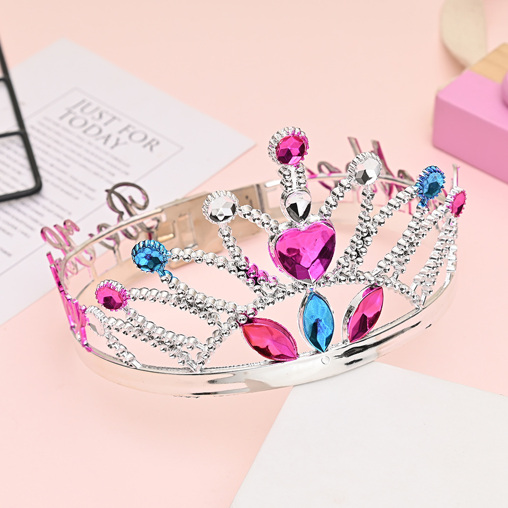 公主彩色宝石皇冠发箍创意儿童女孩塑料发饰舞会表演装扮道具批发详情3