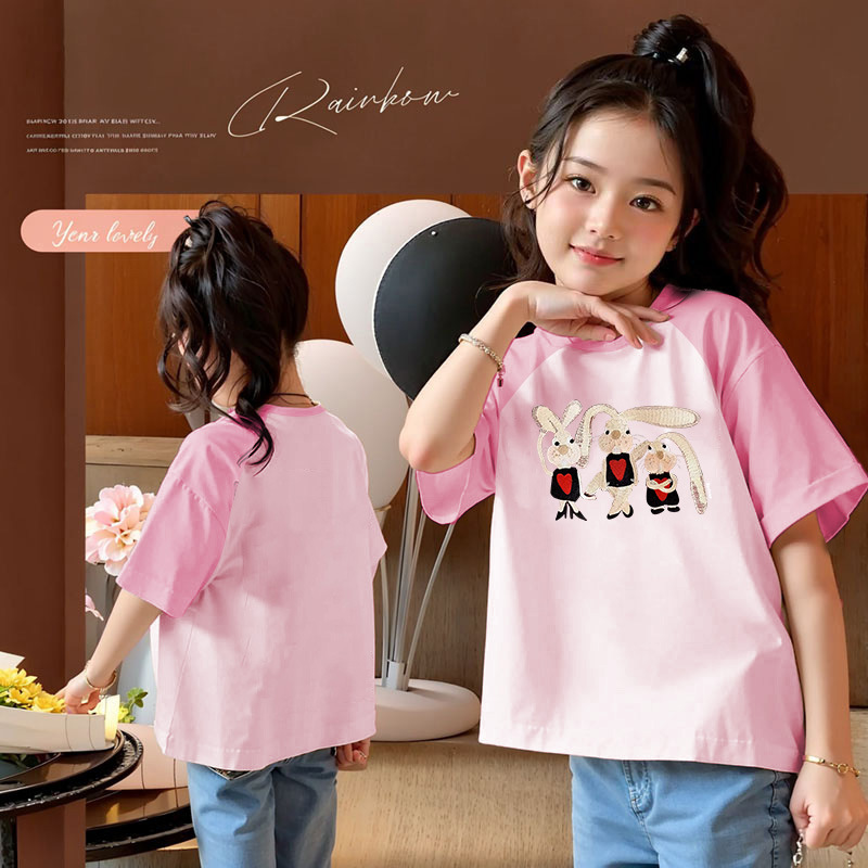 女童夏装T恤短袖2025新款中大童夏季女孩拼色半袖纯棉上衣儿童装详情7