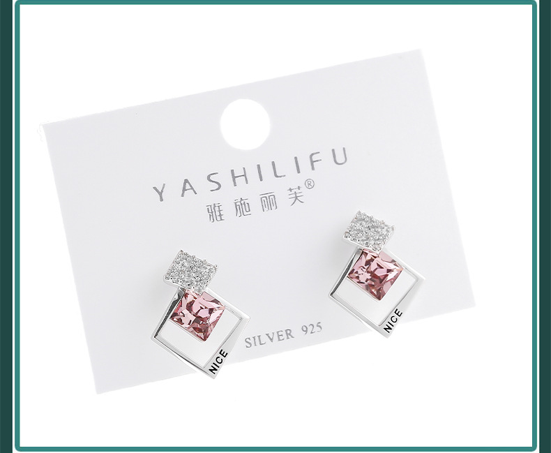 雅施丽芙方形水晶耳钉小众简约几何设计新款耳环s925银女耳饰批发 pic 8