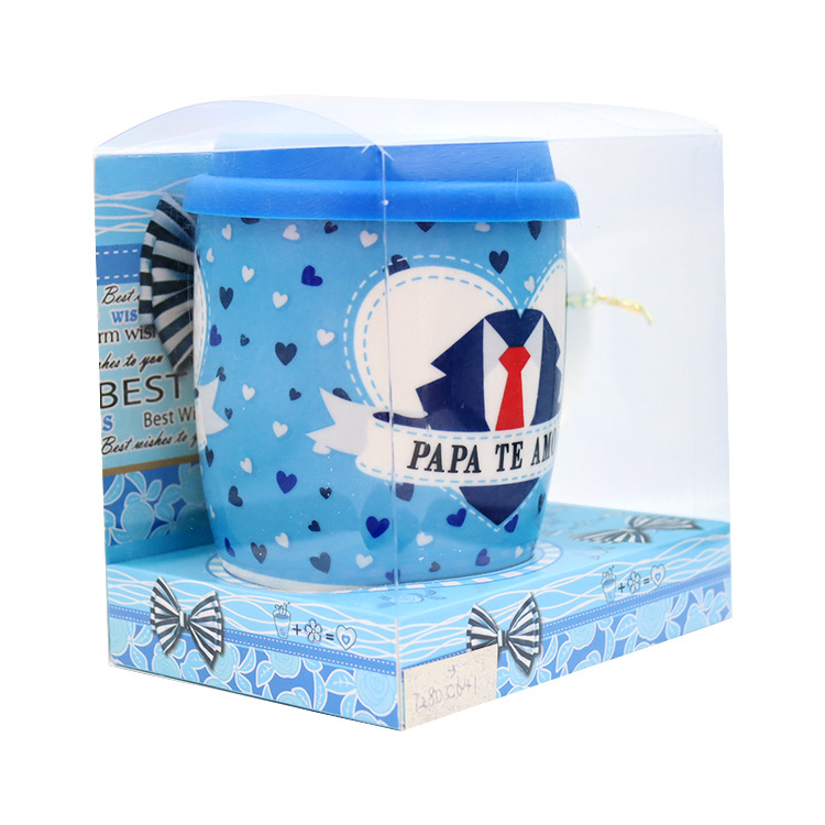 西语父亲节硅胶盖陶瓷杯套装