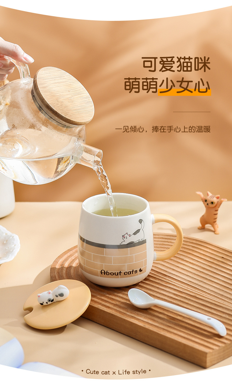 带盖喝水杯家用办公室咖啡杯子茶杯儿童学生马克杯女玻璃陶瓷水杯详情3
