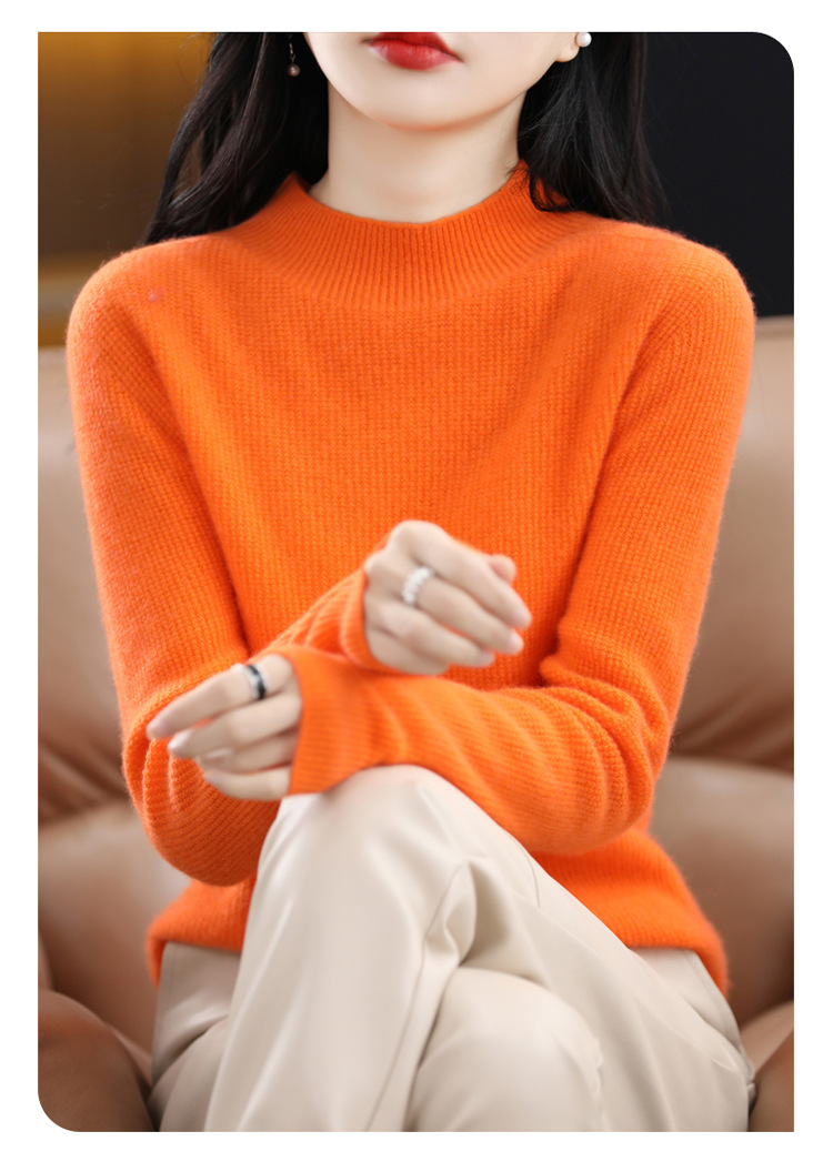 一线成衣女士修身半高领羊毛衫100%短款长袖打底衫纯色秋冬新款保详情21