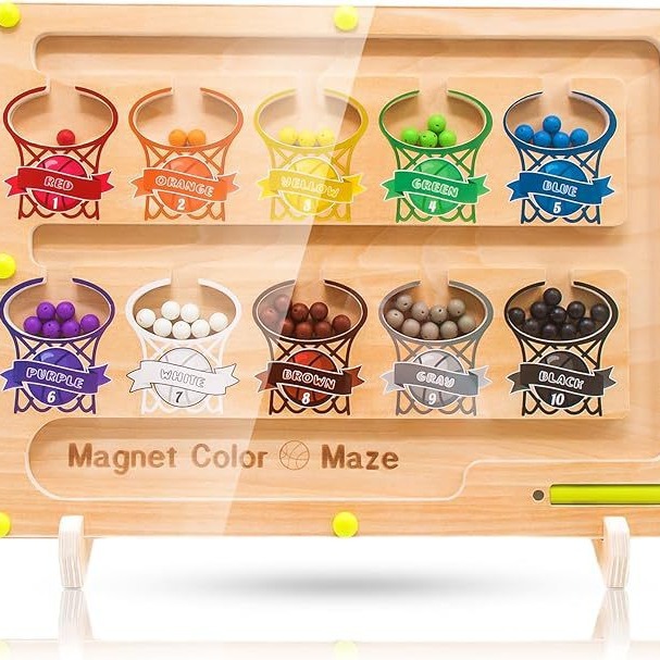儿童益智木质制场景迷宫桌面玩具走珠专注力训练磁力运笔滚珠批发详情2