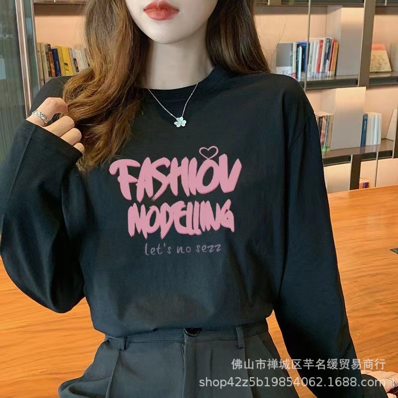 2023春秋新款女装长袖t恤韩版休闲大码女式t恤上衣打底衫外贸批发详情21