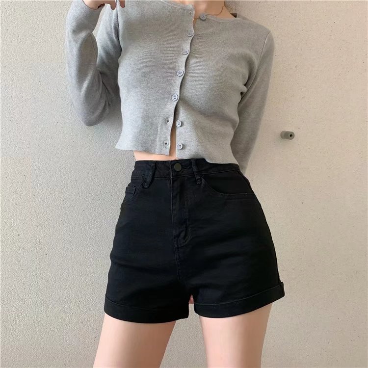Wholesale of slim Hyuna style versatile rolled-up hot pants for women, high-waisted, light-colored tight denim shorts pic 40
