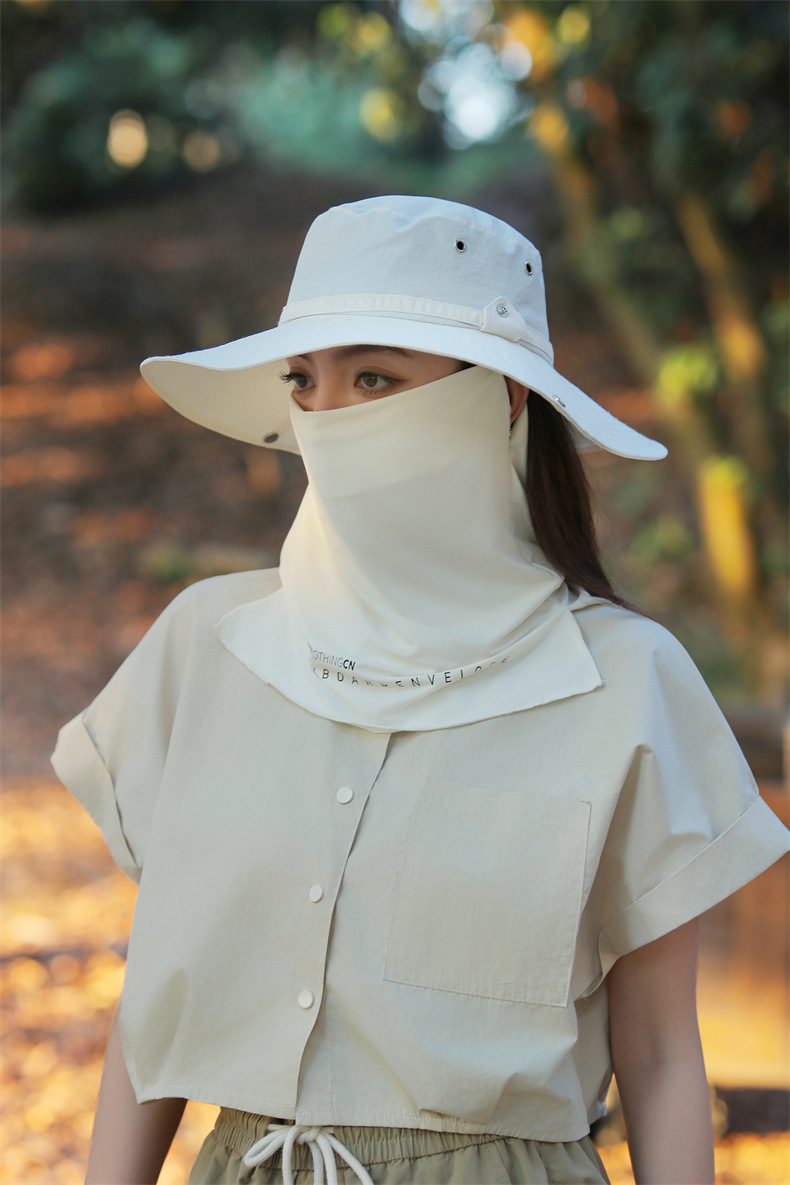 大沿防晒遮脸面纱罩遮阳帽子女士夏季登山帽户外男防紫外线钓鱼帽详情11