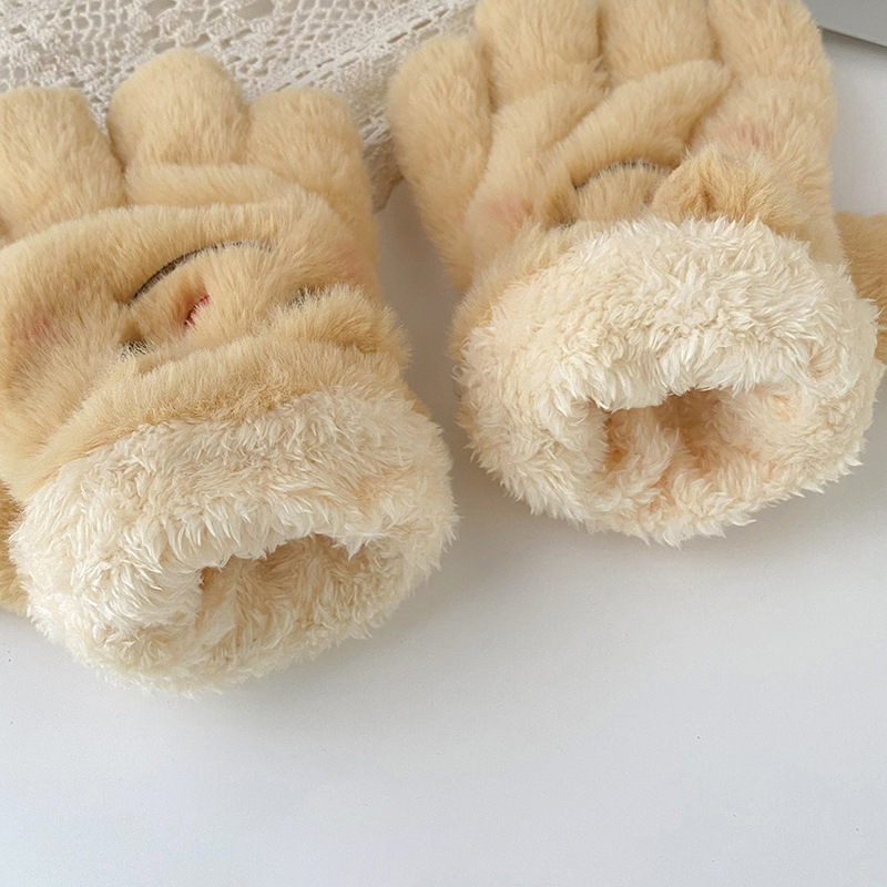 手套冬季女可爱卡通黄色小熊毛绒翻盖骑行学生保暖加绒加厚围巾详情11