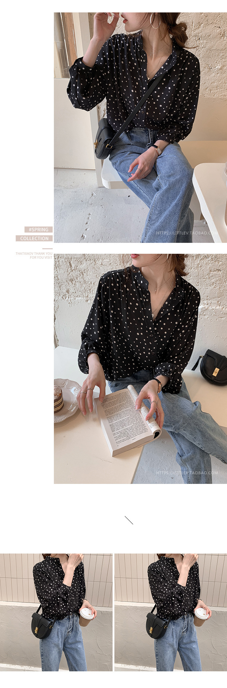 波点雪纺衬衫女2021春季韩版新款设计感时尚轻熟灯笼袖上衣打底衫详情5