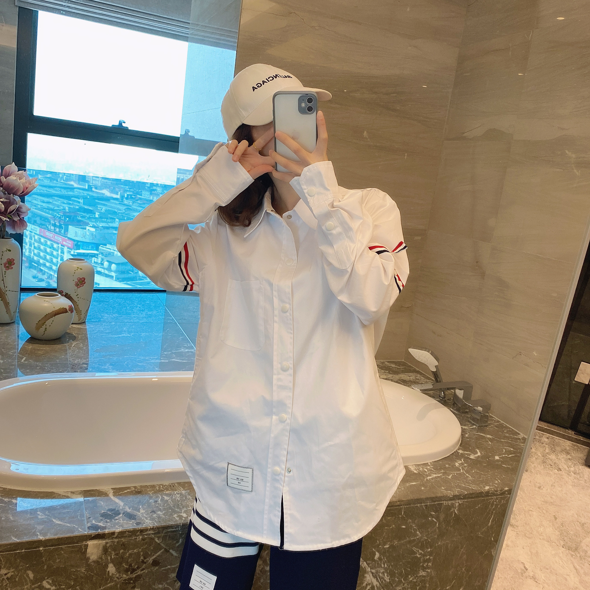 TB casual trendy brand poplin slim-fit solid white shirts for men and women, Oxford fabric shirts for women with long sleeves pic 70