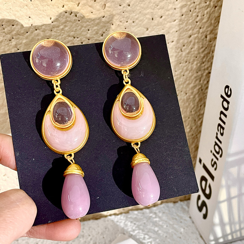 法式复古少女耳钉气质中古vintage粉色小众设计感耳环女复古耳饰详情37