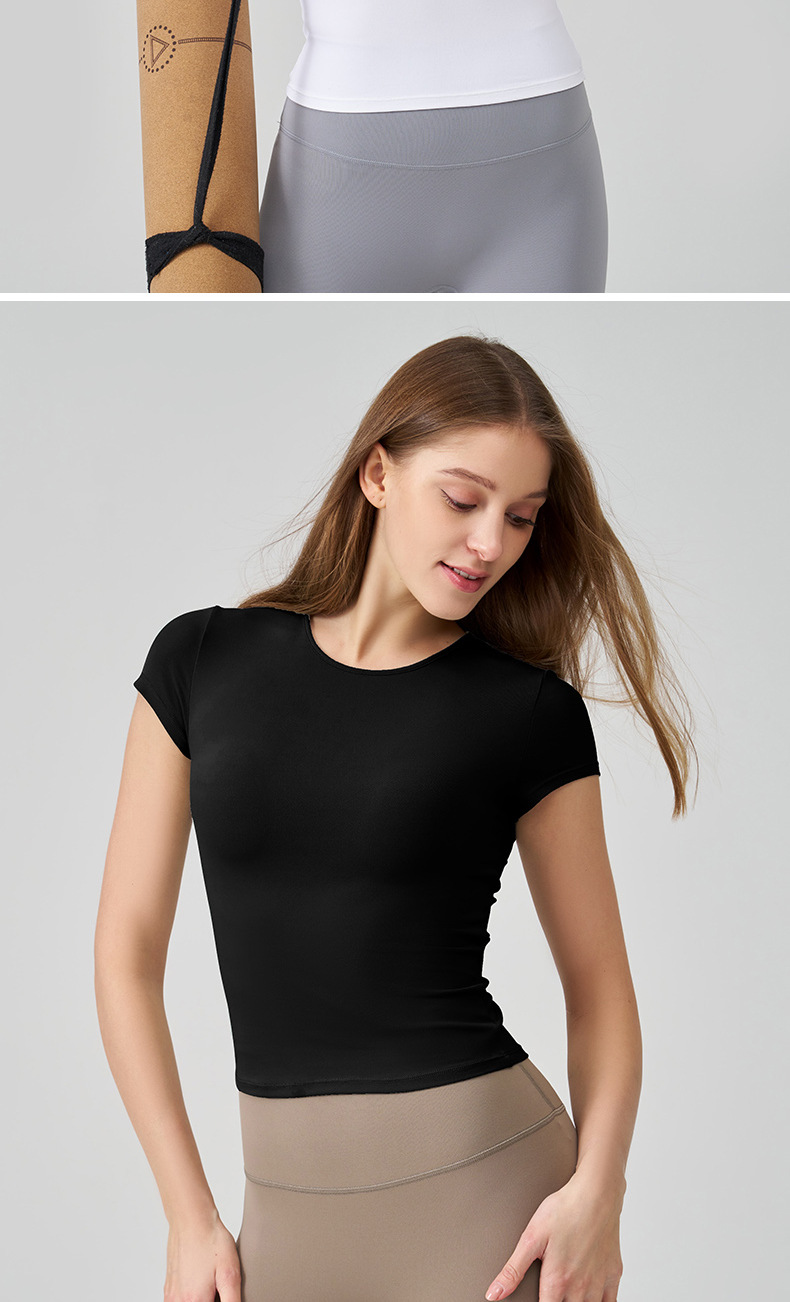 SNU新款裸感瑜伽上衣短袖女夏跑步运动t恤显瘦高级感速干健身上衣详情21