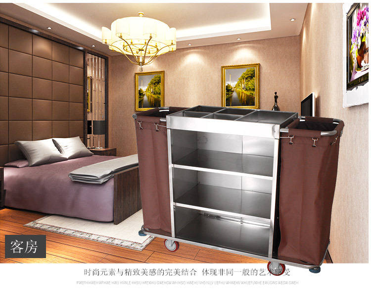 Hotel and guesthouse stainless steel double-sided linen cart, room entrance service cart, hand-pushed cleaning work cart pic 8