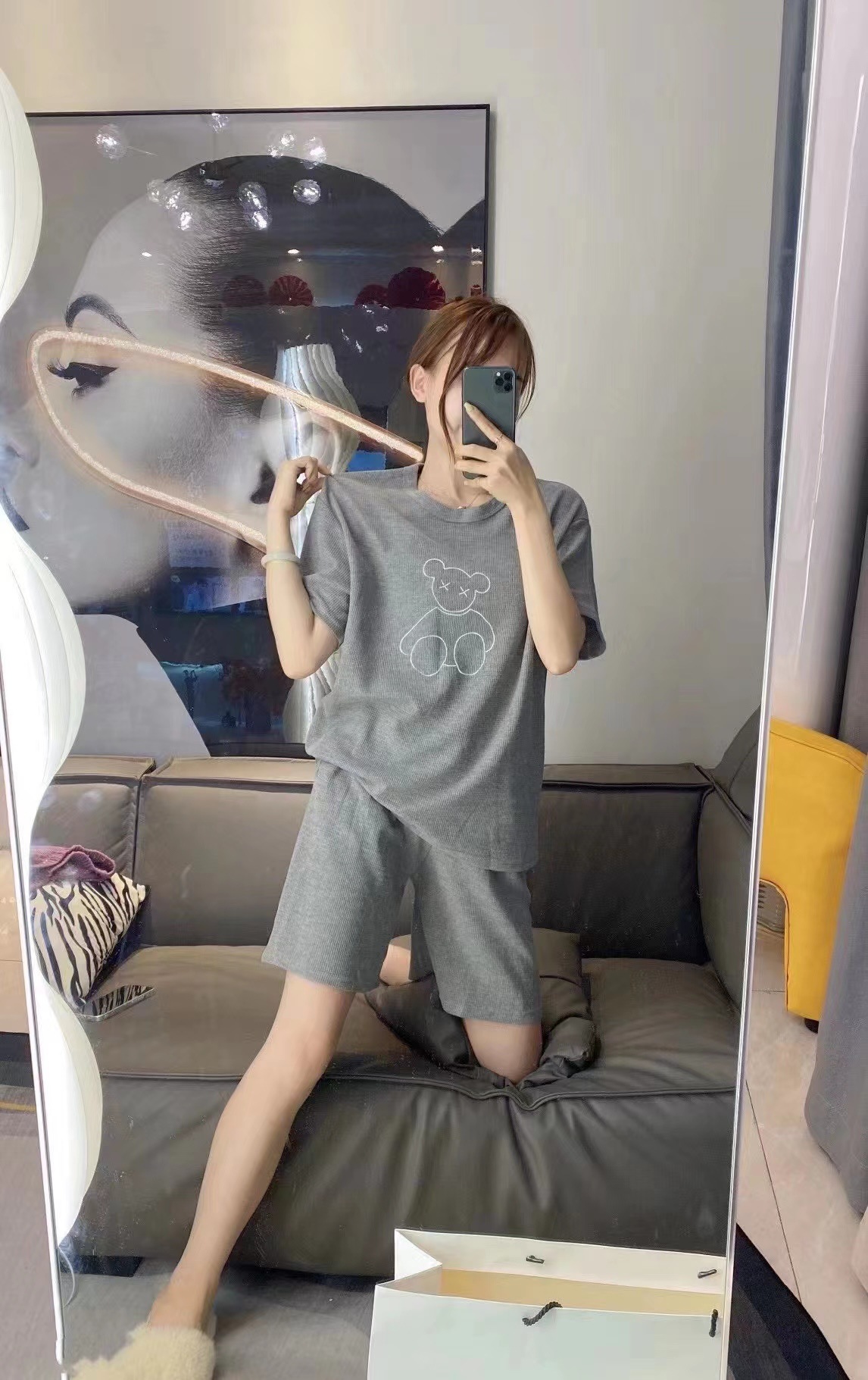 Waffle Bear Set 2022 New Fashion Embroidered outerwear, home wear, short-sleeved, trendy shorts, two-piece set for women pic 13