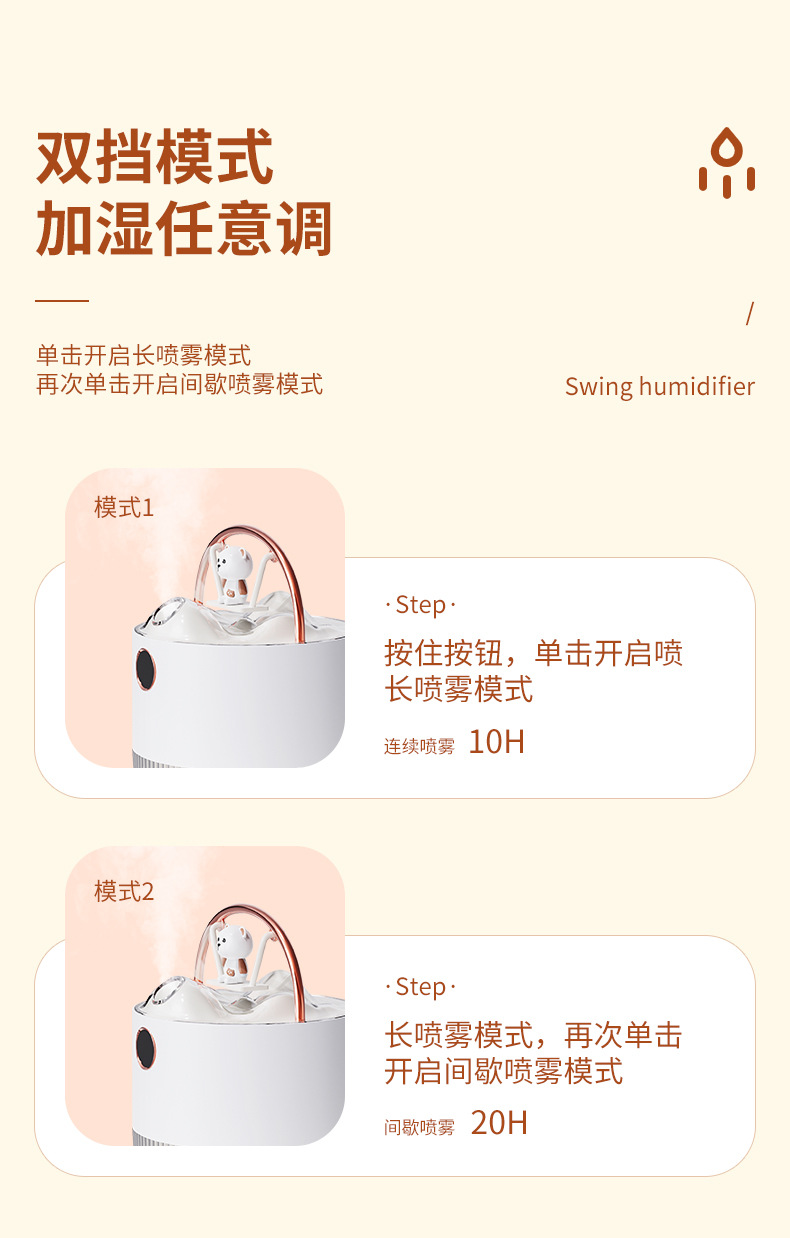 2023新款秋千加湿器萌宠桌面摆件办公室家用氛围灯静音迷你加湿器详情7