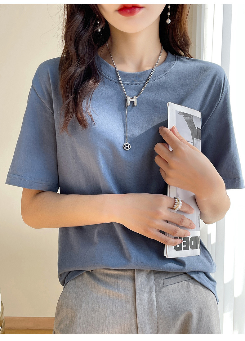 180克纯棉夏季新款短袖女T恤都市休闲纯色圆领款时尚百搭体恤上衣详情16