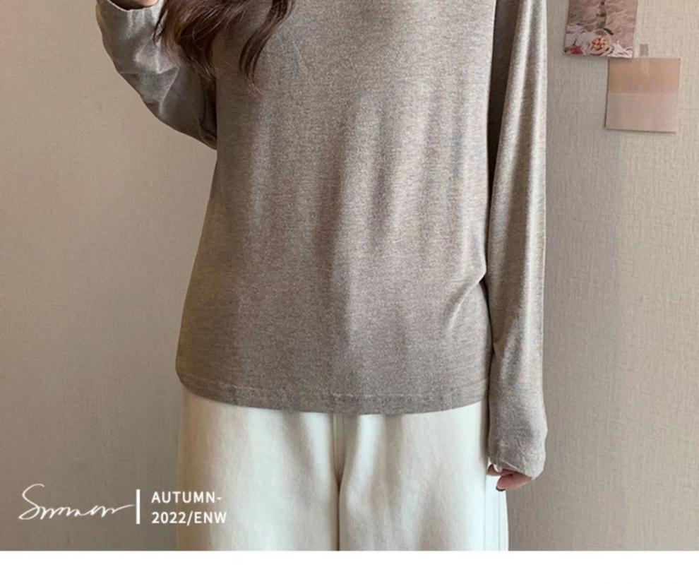 打底衫女宽松显瘦面膜T恤内搭秋冬新款软糯绒色磨毛长袖上衣代发详情8