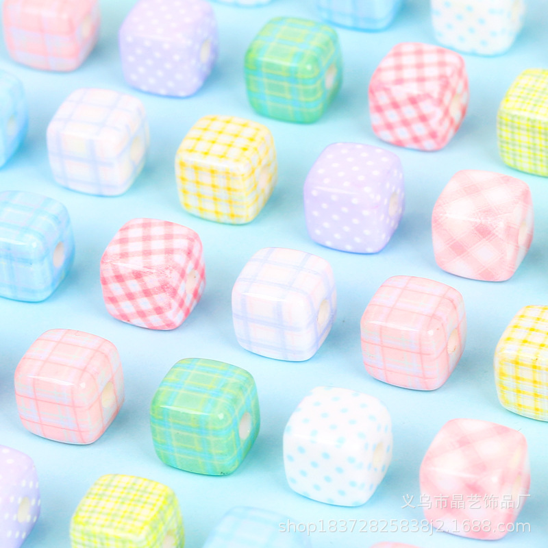 DIY versatile creative checkered bead girl bracelet, mobile phone chain, acrylic beaded checkered square headwear accessories pic 1