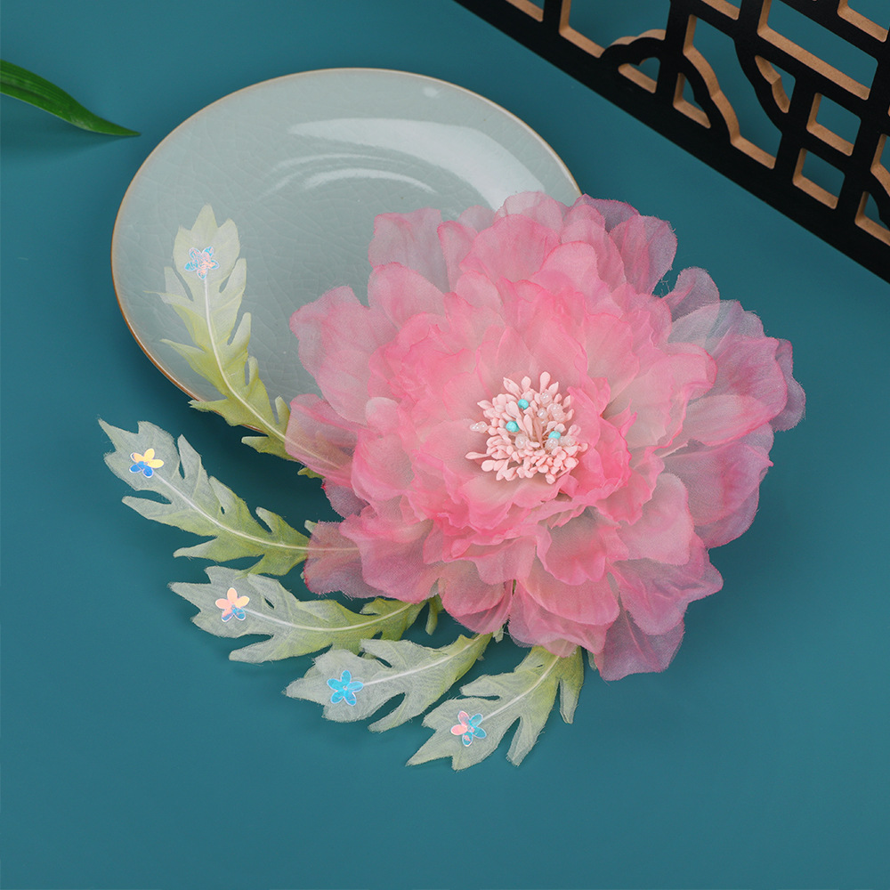 Spring new original design, handcrafted ancient-style hair clips, pink peony makeup, Hanfu headwear, embossed hair accessories pic 8