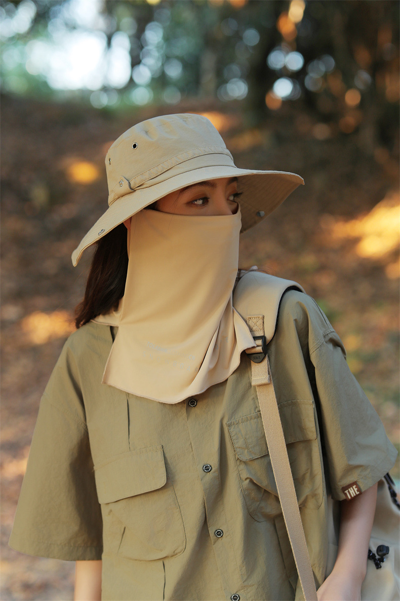 大沿防晒遮脸面纱罩遮阳帽子女士夏季登山帽户外男防紫外线钓鱼帽详情3
