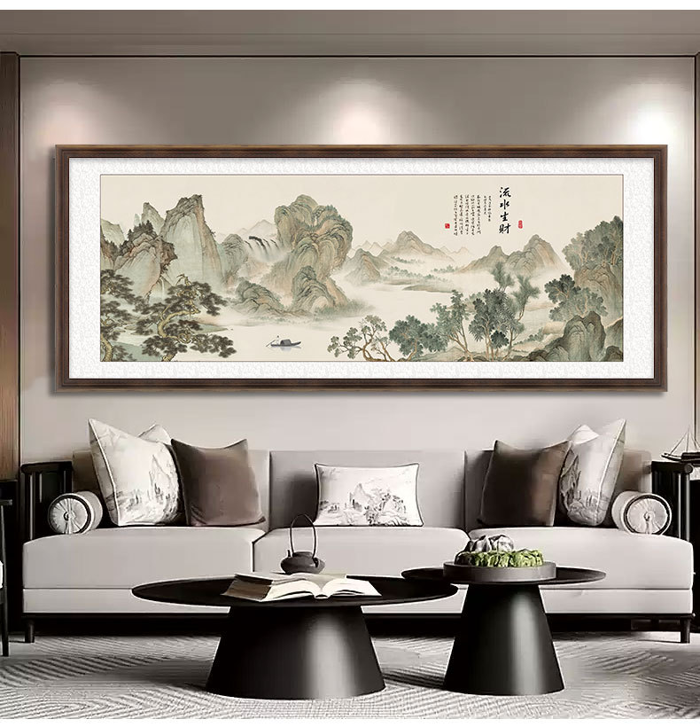 流水生财山水画客厅靠山聚宝盆装饰画定制办公室书房茶室中式挂画详情11