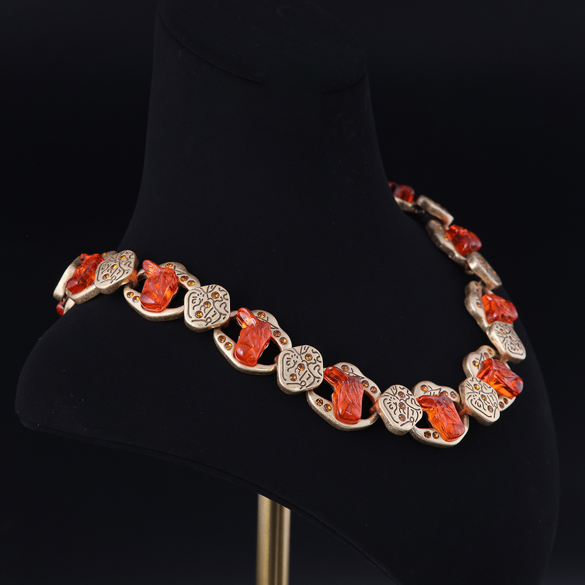 中古vintage轻奢小众设计复古女款青岛工厂批发不规则石镶嵌项链详情4