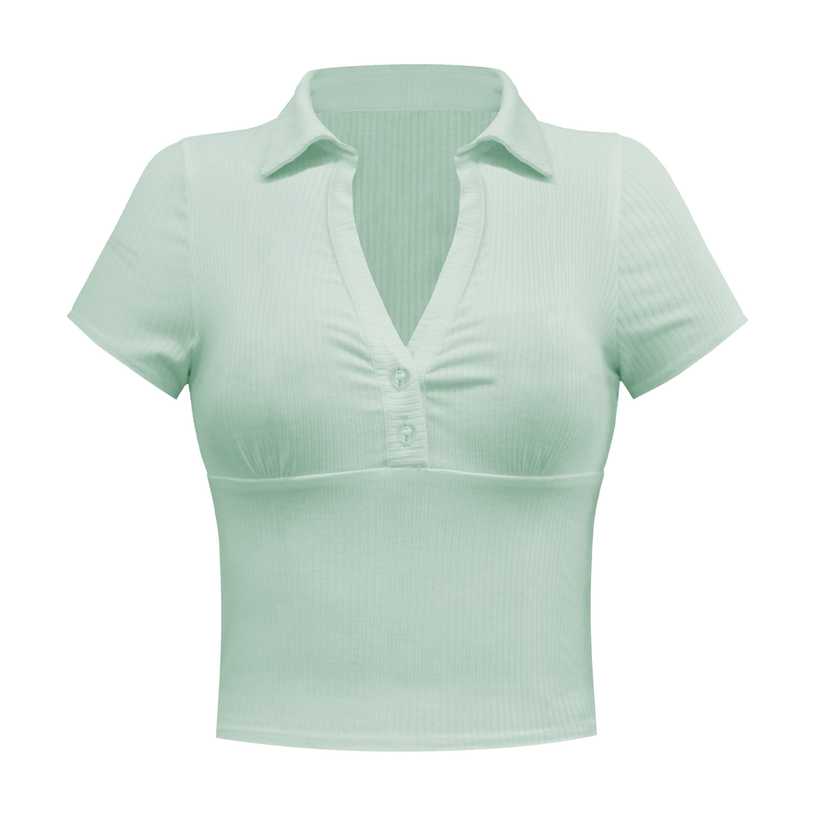 Moda europea y americana verano mujer retro chic recorte de la cintura sudadera corte corto polo manga corta casual camiseta top pic 36