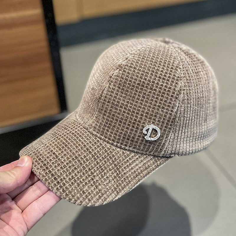 帽子女镶钻D字母灯芯绒鸭舌帽秋冬季韩版时尚百搭弯檐青年棒球帽详情9
