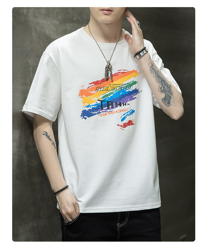Short-sleeved T-shirt for men, Korean style, summer loose cotton T-shirt, cross-border new style, student bottom layer, half-sleeved shirt pic 79