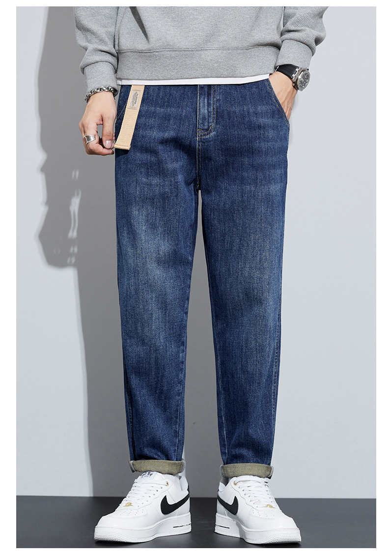 2024新款冬季牛仔裤男阔腿直筒韩版潮流时尚百搭加绒加厚哈伦裤详情9