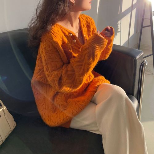 绵羊绒polo领毛衣开衫女秋冬外搭设计感小众慵懒针织开衫外套详情4