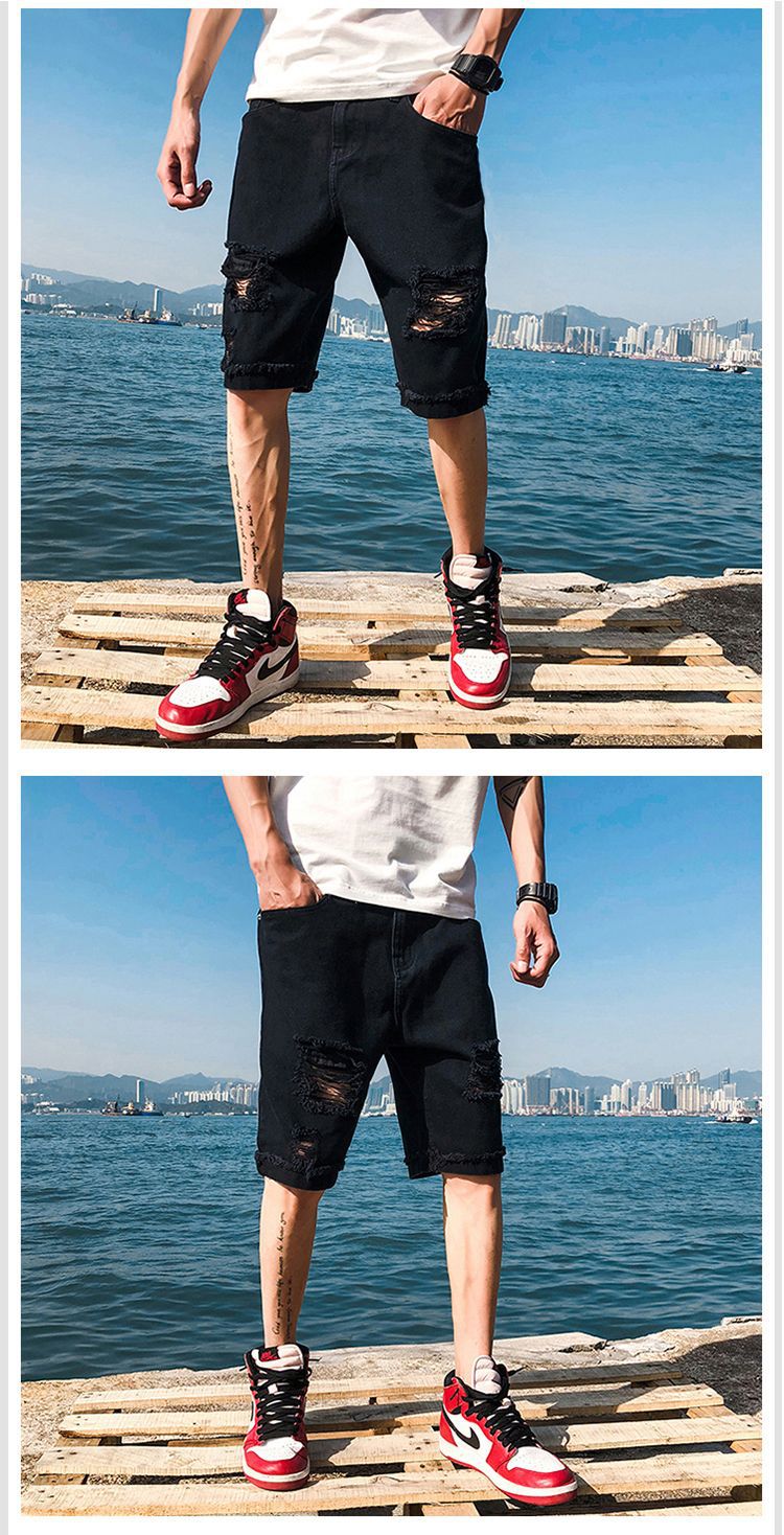 夏季破洞牛仔短裤男学生韩版五分裤子潮流宽松乞丐休闲薄款中裤详情5