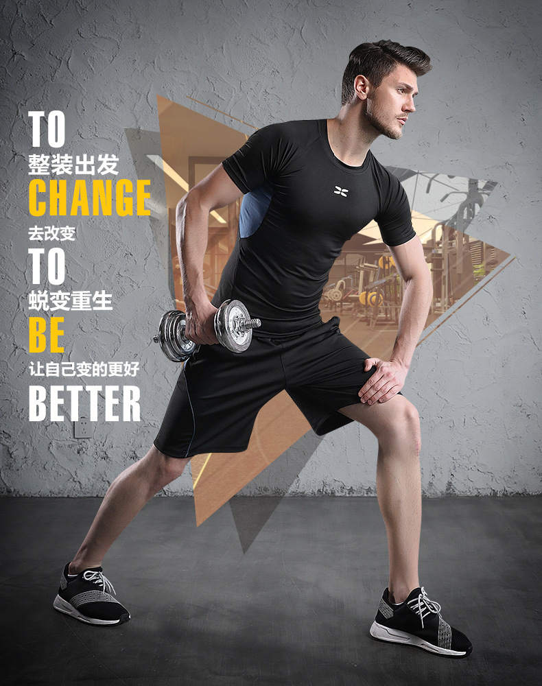 Quick-drying clothes for men, short-sleeved loose fitness T-shirts, running shirts, half-sleeved T-shirts, large-sized sports T-shirts pic 3