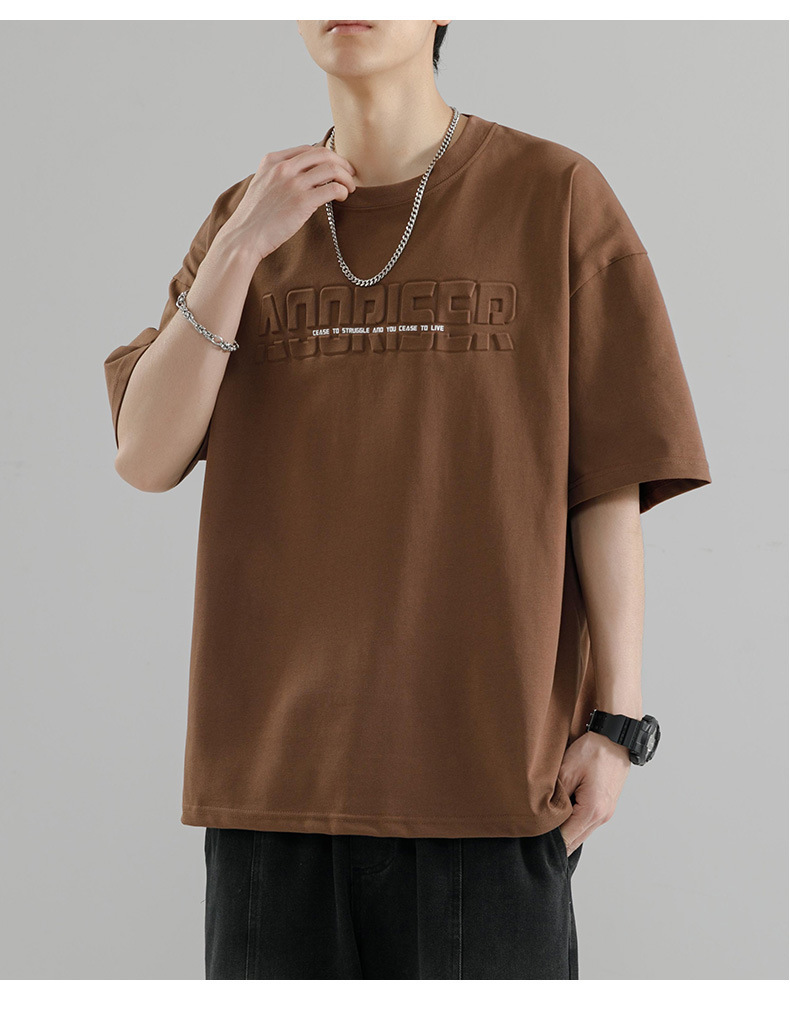 【 Pure Cotton 】 Steel stamp letter short-sleeved T-shirt for men, round neck, loose, casual and versatile, trendy 2024 Summer new short T-shirt pic 25