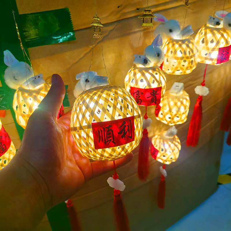 竹编兔子小灯笼中秋节儿童手提发光迷你灯笼DIY材料包手工制作灯详情6