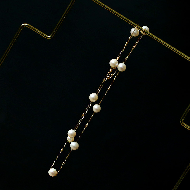 7.5mm strong light starry Sky freshwater pearl necklace, a fringed 18K gold pearl necklace and collarbone chain that women often wear pic 7