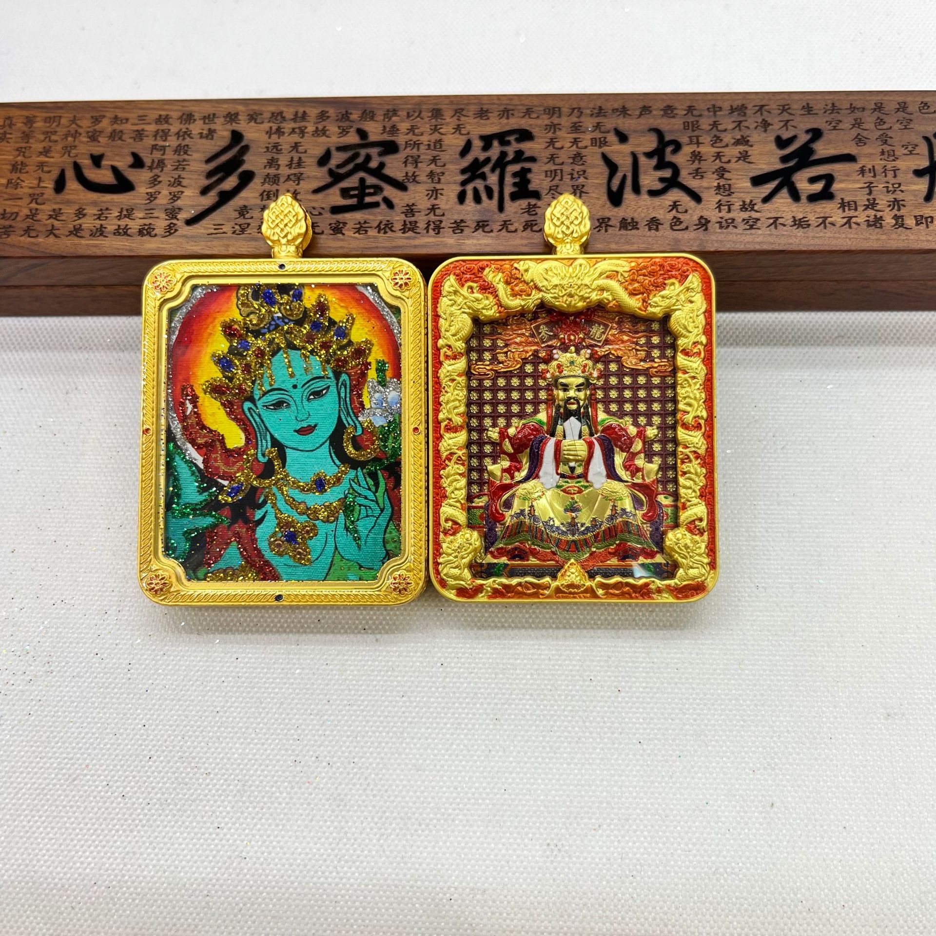 五台山唐卡浮雕双面款立体龙五爷吞金兽双面唐卡前世今生项链吊坠详情16