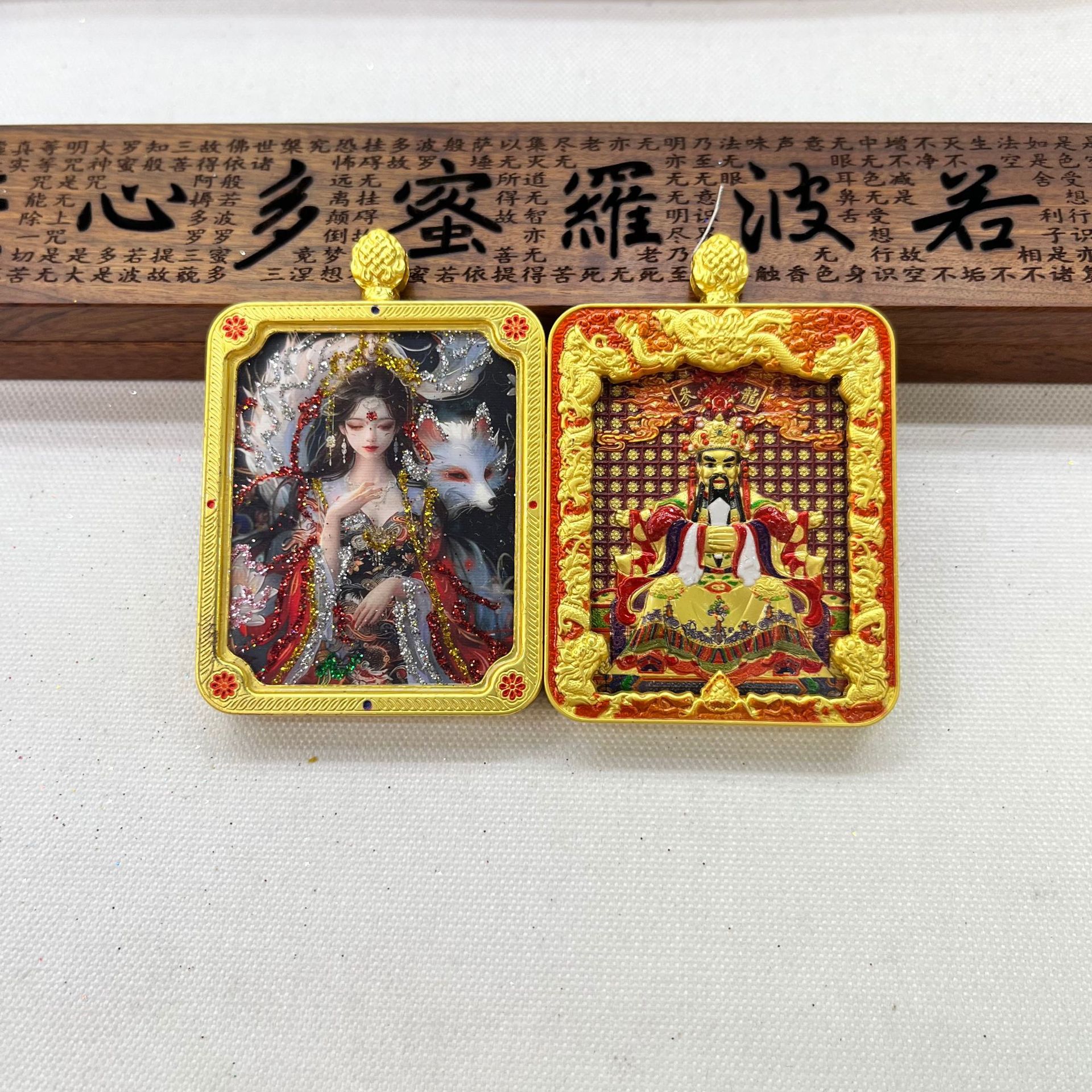 五台山唐卡浮雕双面款立体龙五爷吞金兽双面唐卡前世今生项链吊坠详情26