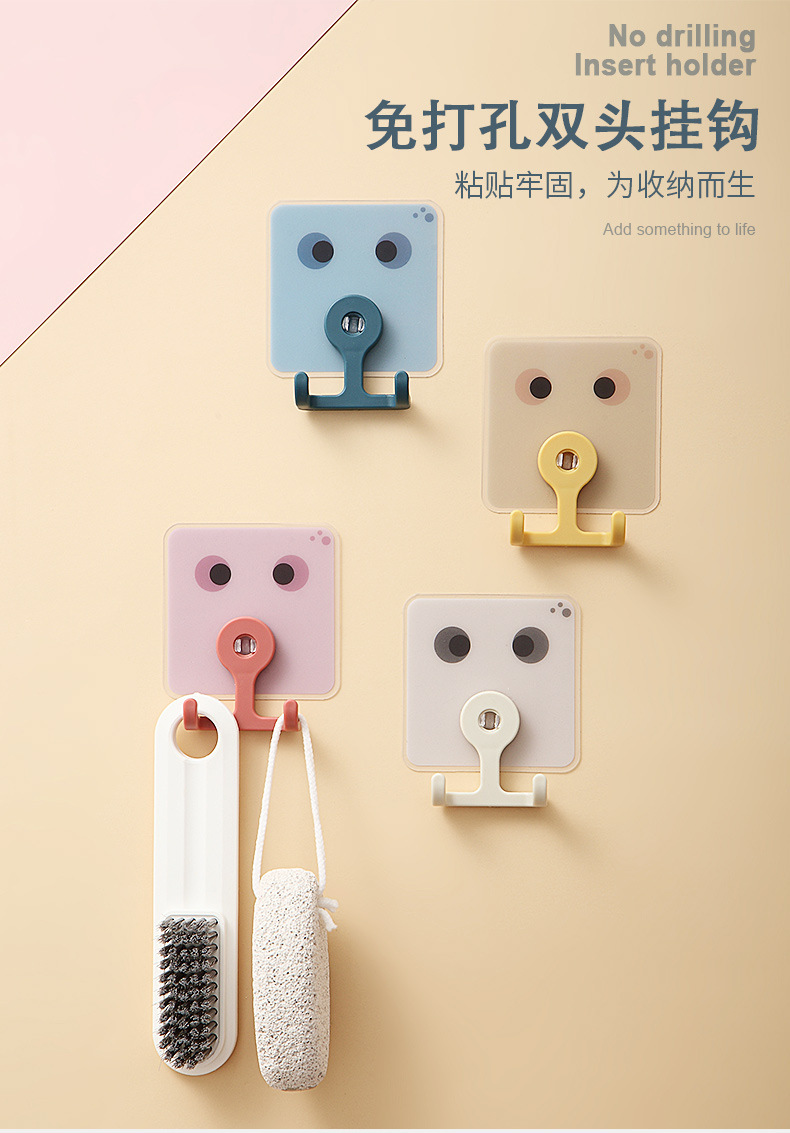 Double-head rotatable hooks, multi-functional cartoon creative hooks, kitchen and bathroom super strong no-drilling adhesive hooks wholesale pic 1