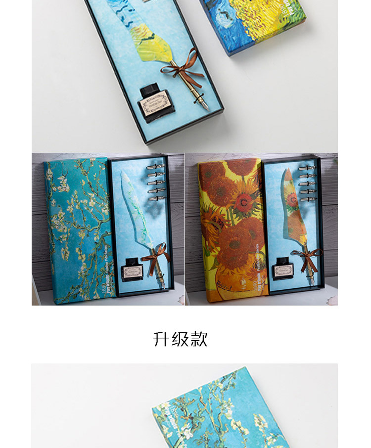 蓝孔雀羽毛油画风格生日创意礼品蘸水钢笔套装英文书法笔复古礼盒详情7