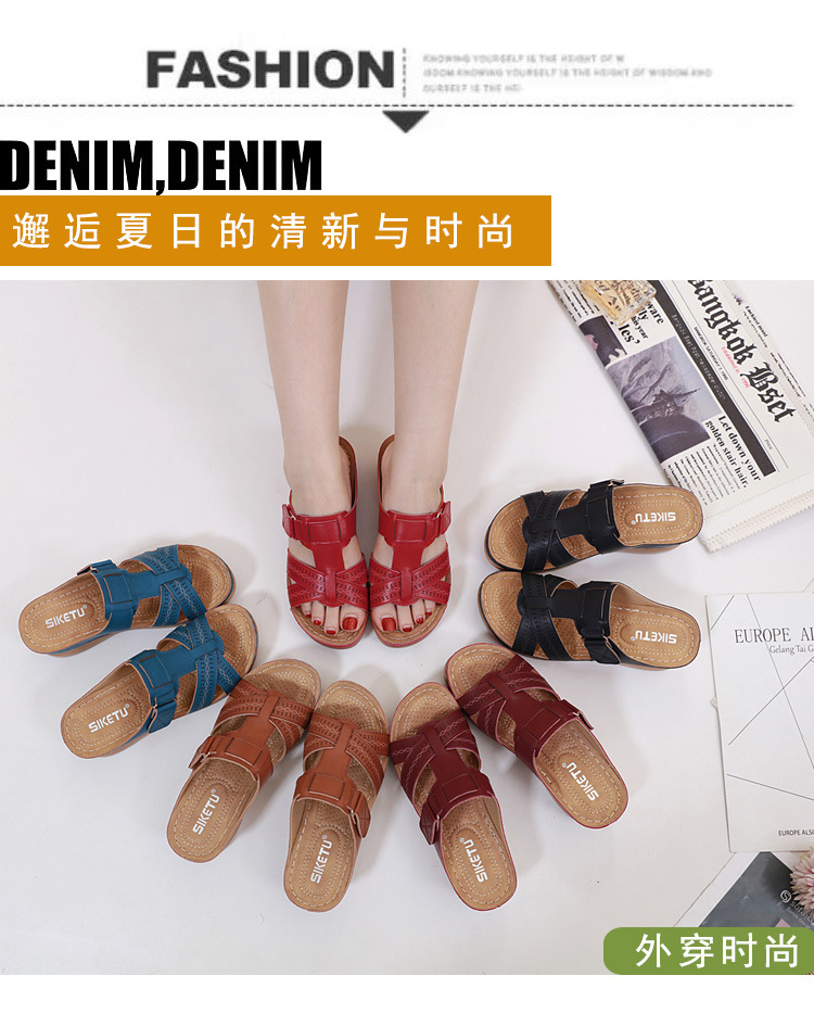 New European and American sandals for women, cross-border car line, mom shoes, large-sized sandals, wedge heel slippers, one-piece consignment pic 2
