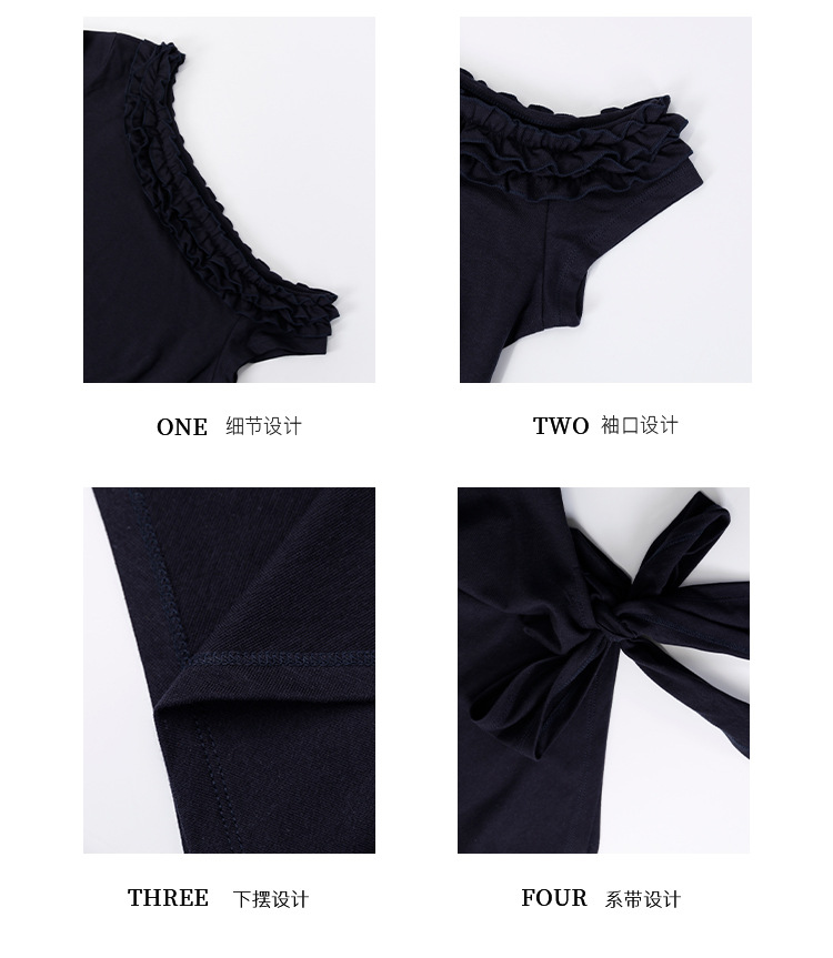 爱西里2025夏季减龄甜美拼木耳花边斜肩下摆不规则短袖T恤女13835详情8